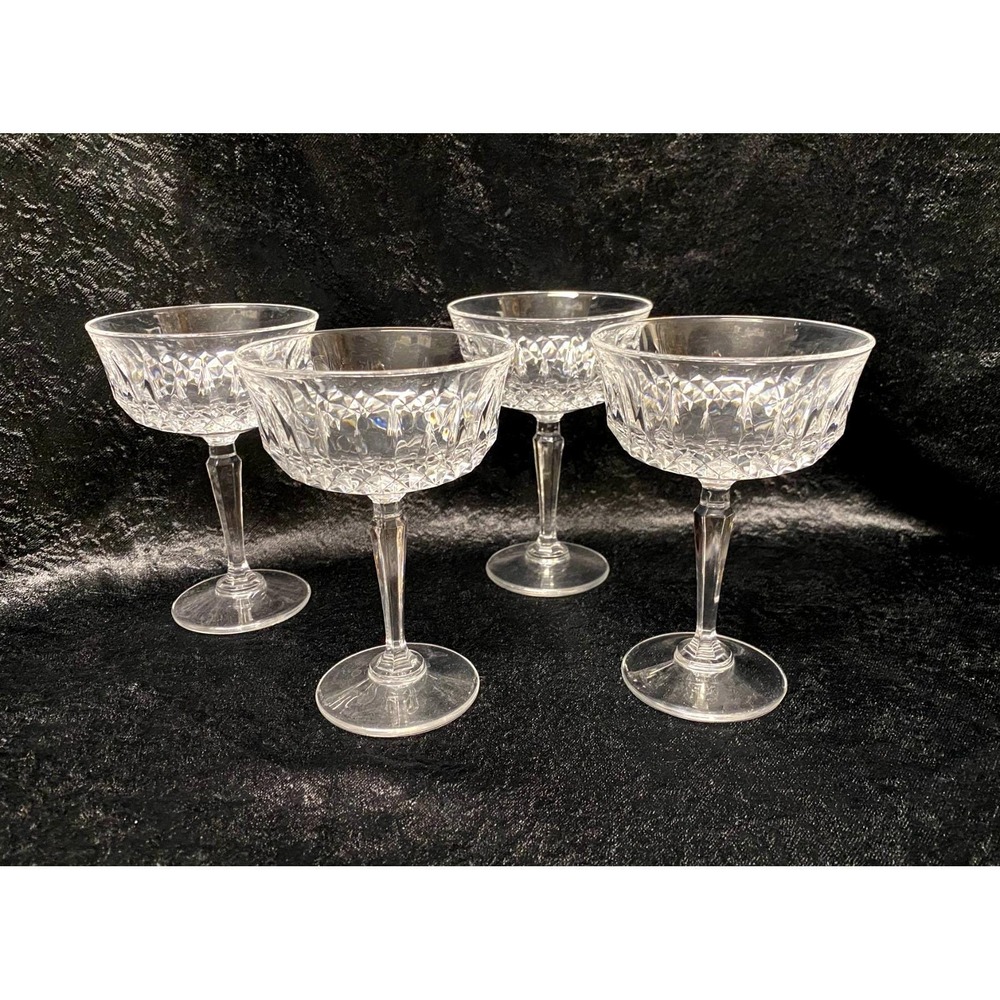 Vintage Anchor Hocking "Legacy" Champagne Sherbert Glasses Diamond Cut Set of 4